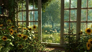 阳光洒进满是向日葵的花房