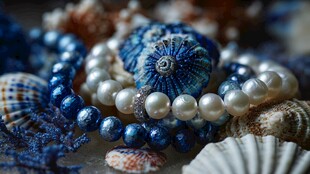 蓝白珍珠贝壳饰品组合
