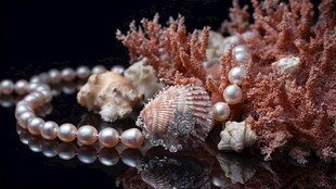 珍珠贝壳与珊瑚的海洋之美