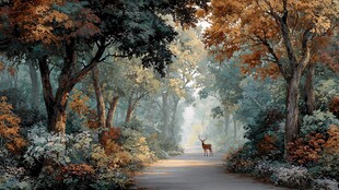 秋日林间小鹿漫步美景