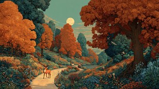 秋日林间月色下的小鹿