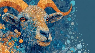 梦幻蓝金山羊插画艺术