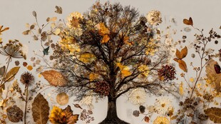 秋日树叶拼贴艺术之树