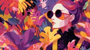 时尚女郎置身缤纷植物间