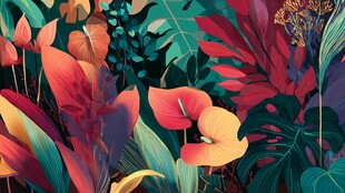 热带多彩植物梦幻插画