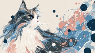 飘逸长毛猫的梦幻插画