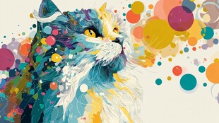 梦幻多彩猫咪插画