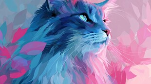 梦幻蓝猫 绚丽花叶背景