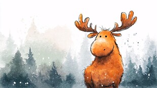 雪地中的可爱驼鹿