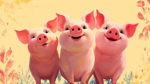 三只欢乐小猪的温馨画面