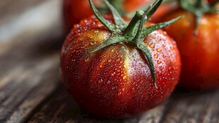 新鲜带露的成熟番茄