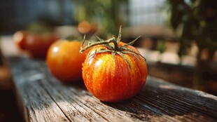 木桌上色泽诱人的鲜番茄