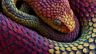 绚丽多彩盘绕蛇的特写