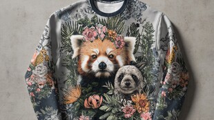 小熊猫花卉图案卫衣