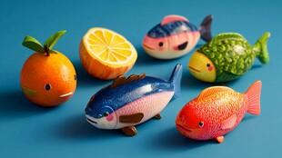 可爱水果与仿真鱼玩具集合