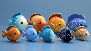 可爱多彩陶瓷小鱼摆件