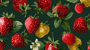 草莓水彩图案 红绿黄交织