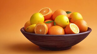 木碗中的鲜亮柑橘类水果