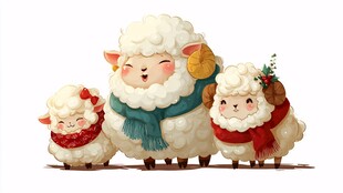 冬日萌羊一家温馨同框