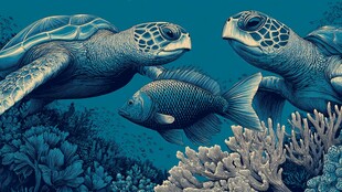 海龟与鱼共游海底世界