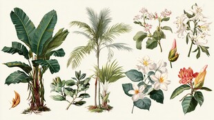 热带植物花卉插画集合