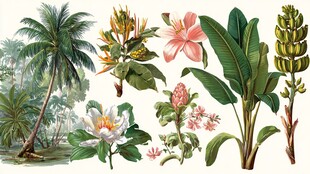 复古风热带植物花卉插画
