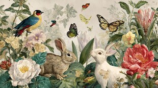 花鸟兔共绘自然生机图