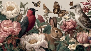 花鸟兔共绘自然和谐图景