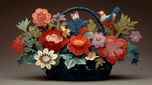 刺绣花篮 花鸟交织的艺术美