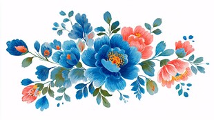 蓝色花卉水彩插画装饰