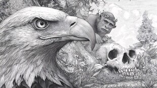 鹰与猿及头骨的奇幻场景