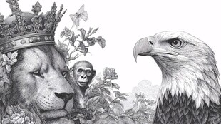 狮猴与鹰的王者对视场景