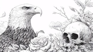 鹰与骷髅的神秘花卉图景
