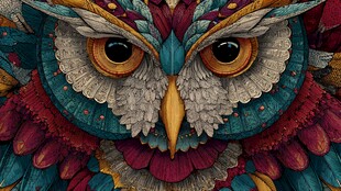 绚丽多彩的猫头鹰艺术插画