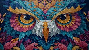 梦幻绚丽猫头鹰艺术插画