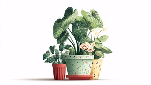 多彩花盆中的清新绿植