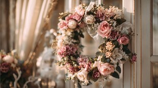 浪漫粉色花卉装饰花环