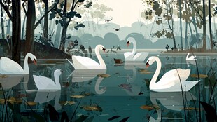 湖中游弋的优雅白天鹅