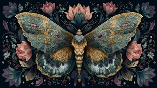 梦幻花卉间的华丽蝴蝶