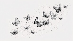 群蝶飞舞的梦幻黑白画面