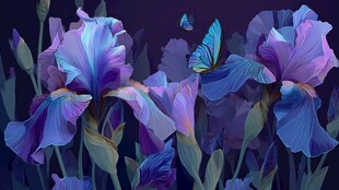 梦幻紫鸢尾与灵动蝴蝶