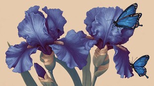 蓝鸢尾与蝶的梦幻图景