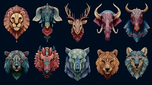 多彩动物头像艺术集合