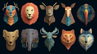 多彩立体动物头像集合