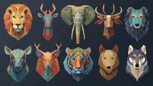 多彩几何风野生动物头像集