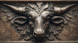 铜制牛头浮雕艺术作品