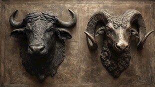 青铜牛羊头雕塑墙面装饰