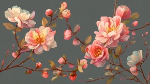 浪漫粉色花卉绽放画面