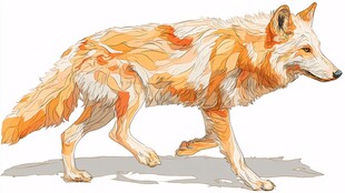 行走的橙白相间狐狸插画