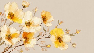 淡黄色花卉插画艺术作品